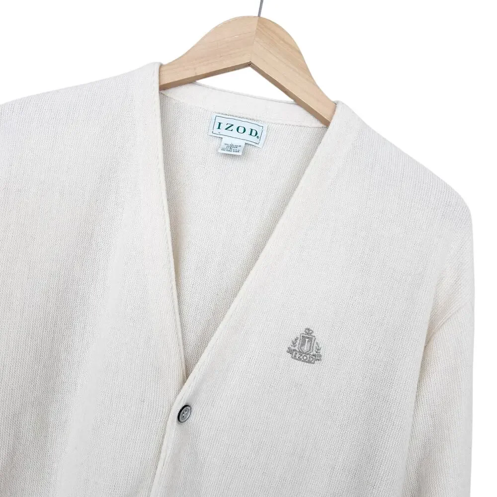 Vintage Izod Ivory Cardigan Sweater Sz L Made in USA